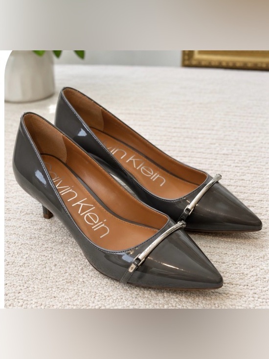 Calvin Klein Shoes - Calvin Klein Grey Patent Leather Pointed Toe Kitten Heels | Women’s Size 8
